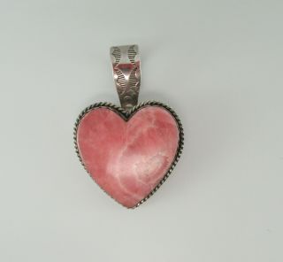 Vtg Joan Slifka Pink Calcite Heart Pendant Pin Brooch Southwest Sterling A478