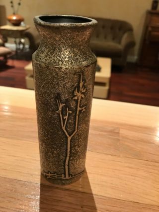 Silver Crest Bronze Silver Overlay Art Metal 6” Vase.