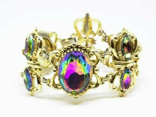 1950s Elsa Schiaparelli Watermelon Tourmaline Glass Stone Wide Panel Bracelet