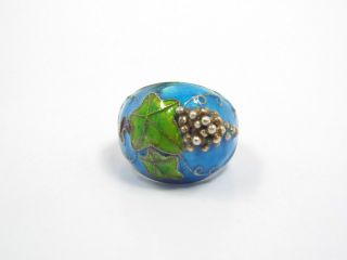 Vintage Chinese Silver & Enamel Grape Motif Dome Ring,  Adjustable Size 6