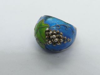 Vintage Chinese Silver & Enamel Grape Motif Dome Ring,  Adjustable size 6 2