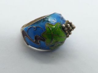 Vintage Chinese Silver & Enamel Grape Motif Dome Ring,  Adjustable size 6 3