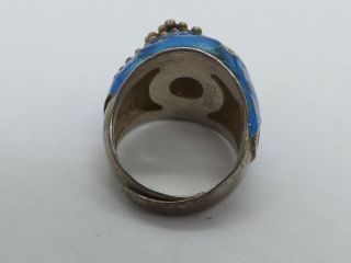 Vintage Chinese Silver & Enamel Grape Motif Dome Ring,  Adjustable size 6 4