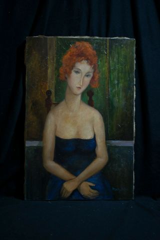 Oil On Canvas,  Vintage,  Not Printed,  Signature Modigliani (23.  6x 15.  7 Inches)