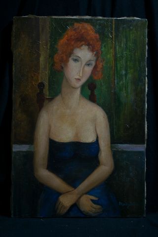 Oil on canvas,  Vintage,  NOT PRINTED,  Signature Modigliani (23.  6x 15.  7 inches) 3