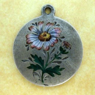 Antique Art Nouveau Austrian Silver Enamel Pink White Daisy Flower Charm