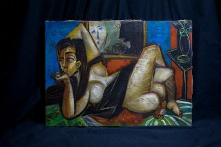 Oil On Canvas,  Vintage,  Not Printed,  Signature Picasso (17.  5 X 24.  2 Inches)
