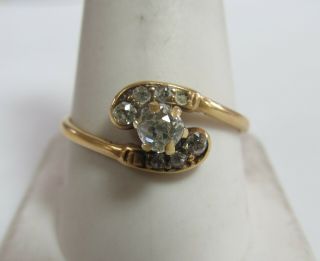 Antique 10k Solid Gold Ring With Mine Cut Natural Diamonds Size 11