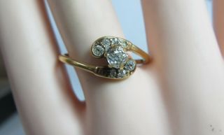 ANTIQUE 10K SOLID GOLD RING WITH MINE CUT NATURAL DIAMONDS SIZE 11 3