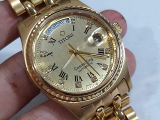 Vintage Titoni Cosmo King Switzerland 777 Gold Diamond Acc Automatic Gents Watch