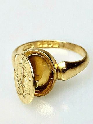 Victorian Mourning Ring Size 8 Momento Mori Locket 18k Solid Gold Band