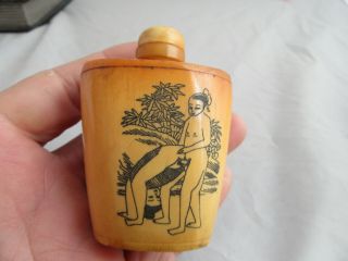 Antique Chinese Hand - Carved Bovine Bone Sex Culture Statues Snuff Bottle T12