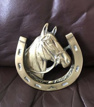 Vintage Brass Horse Shoe & Head Door Knocker