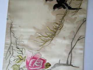 Antique Chinese Silk Embroidery Sparrows Birds rose Flowers,  64cmx23cmneeds Help 5