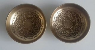 2 Vintage Asian Heavy Solid Bronze Bowls Hand Engraved.  Pin Coin Dish