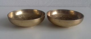 2 Vintage Asian Heavy Solid Bronze Bowls Hand Engraved.  Pin Coin Dish 2