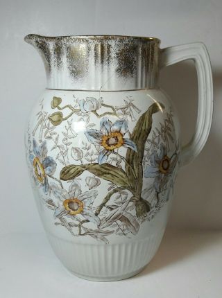S H & Co Sh & Co England Orchid Antique Aesthetic Movement Staffordshire Pitcher