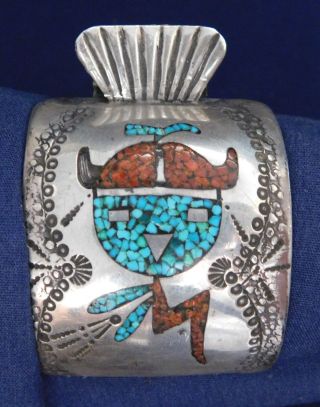 Tommy Singer Sterling Turquoise N Coral Inlay Handmade Vintage Watch Bracelet