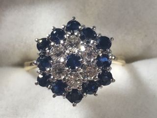 Vintage 18ct Gold Sapphire Diamond Cluster Ring