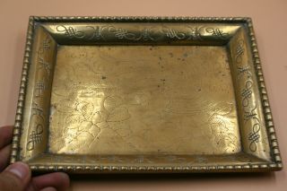 Antique Chinese Bronze Carved Phoenix Pattern Plate Tray - Marks