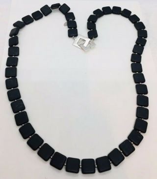 Murano “sent” Vintage Italian Black Matte Square Glass Sterling Silver Necklace