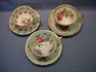 3 English Teacups & Saucers - Paragon,  Victoria,  Royal Sutherland