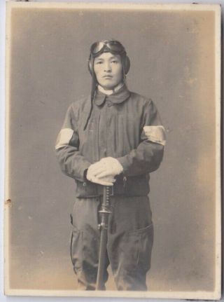 U10 WwⅡ Japanese Army Air Force Photo A Pilot With A Military Sword