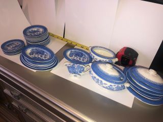 Antique Spode Late 1800’s 34 Pc Toy China Dinner Set Blue Willow