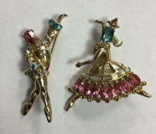 Vintage Coro Corocraft Ballet Ballerina Gold Tone Rhinestone Pins