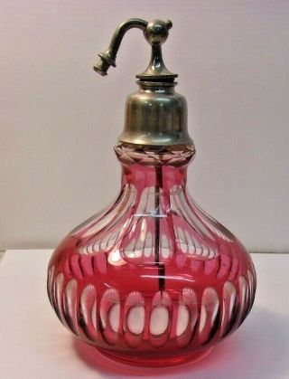 Vintage Cut To Clear Cranberry Crystal Perfume Atomizer Bottle