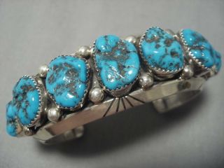 Heavy Heavy Vintage Navajo Turquoise Sterling Silver Scalloped Bracelet Old