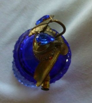 VTG RARE CZECH COBALT BLUE CUT GLASS PERFUME BOTTLE SIGNED W.  GERMANY ATOMIZER 8