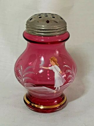 Cranberry Mary Gregory Glass Sugar Shaker With Lid