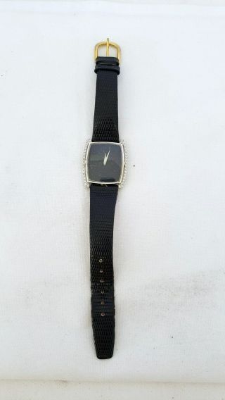 Vintage 14k White Gold Bulova Diamond Watch Black Face