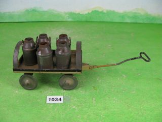 Vintage Tinplate Toy Trolley Cart With Churns Collectable Model Railway 1034
