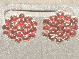 Antique Victorian Garnet 14k,  Gold Pierced Earrings