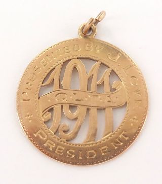 . / Rare 18ct Gold 1911 Q.  L.  T.  A.  Qld Lawn Tennis Assoc Large Engraved Fob.