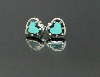 Tiffany&co Love Heart Blue Enamel Sterling Silver Post Earrings