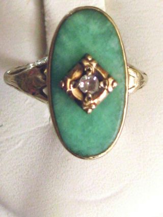 Antique Estate 14k.  White Gold Diamond And Jade Ring