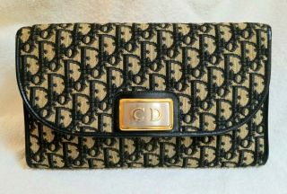 Rare Vintage Christian Dior blue trotter clutch gold chain bag purse 10