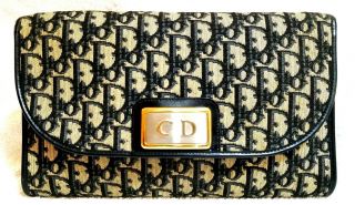 Rare Vintage Christian Dior blue trotter clutch gold chain bag purse 2