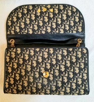 Rare Vintage Christian Dior blue trotter clutch gold chain bag purse 7