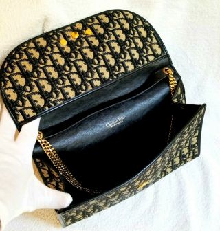 Rare Vintage Christian Dior blue trotter clutch gold chain bag purse 8
