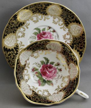Paragon Teacup & Saucer - Black & Gold/pink Rose M309