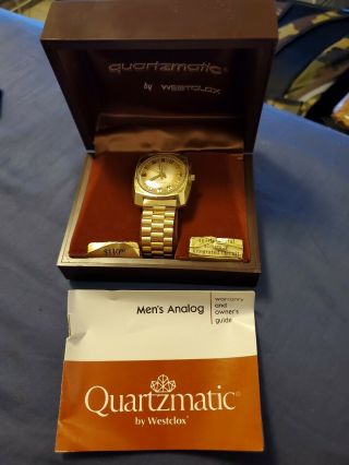 Rare Vintage Westclox Quartzmatic Gold Plated Quartz Men 