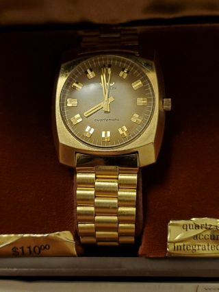Rare Vintage Westclox Quartzmatic Gold Plated Quartz Men ' s Watch (Old Stock) 2