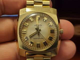 Rare Vintage Westclox Quartzmatic Gold Plated Quartz Men ' s Watch (Old Stock) 3