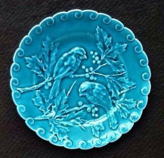 Antique French Majolica Plate,  “birds & Holly”,  “fénal Frères.  Pexonne”,  19th C