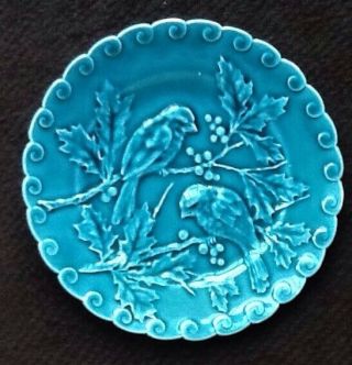 Antique French Majolica Plate,  “Birds & Holly”,  “Fénal Frères.  Pexonne”,  19th c 2