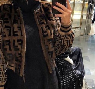 Fendi Vintage Brown Fur Coat.  Ff Monogram Printed.  Women 